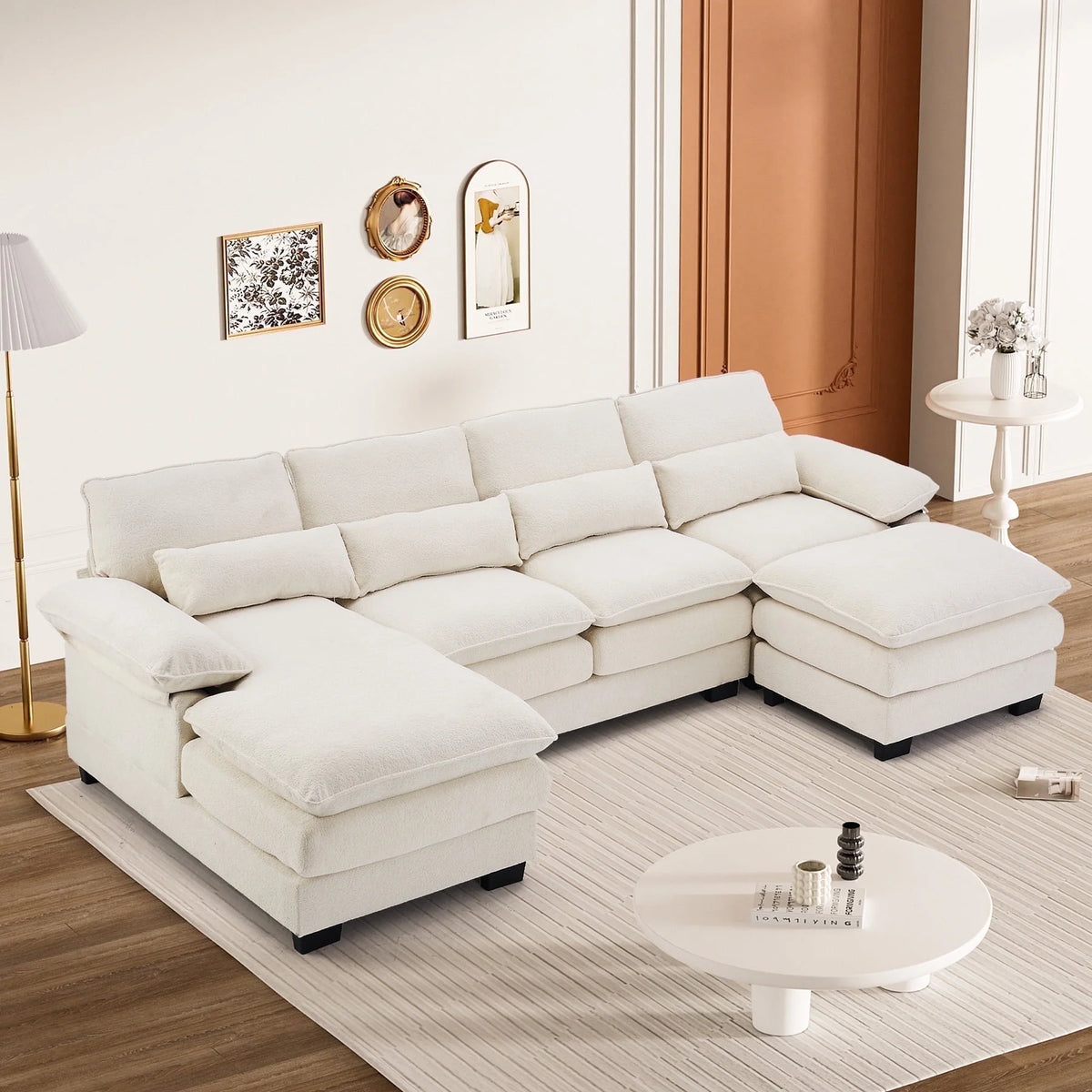 Rophefx 114.3" U Shaped Sectional Couches for Living Room, Cloud Couch, 4 Seats Chenille Couch with Double Layer Cushion, Orange