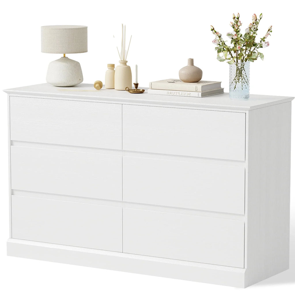 White Dressers Bedroom Dresser 6 Drawer Storage Chest of Drawers Double Dresser Storage Side Cabinet Room Furniture for Bedroom Living Room