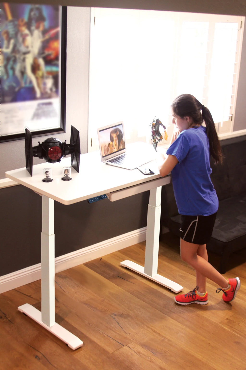 Motionwise Black Electric Height Adjustable Standing Desk, 24?x48", Height Adjustable 28" - 48" with 4 Pre - Set Height Adjustments and USB Charge Port, Multiple Colors