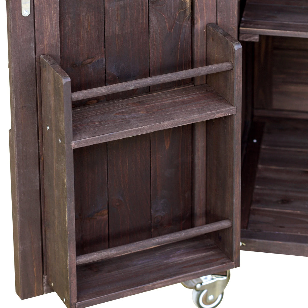 Bellemave Outdoor Serving Cart Kitchen Island Solid Wood Mobile Rolling Bar Cart with Lockable Wheels, Rack and Stainless Steel Top Beverage Storage Counter Table with Cabinet for Patio, Natural