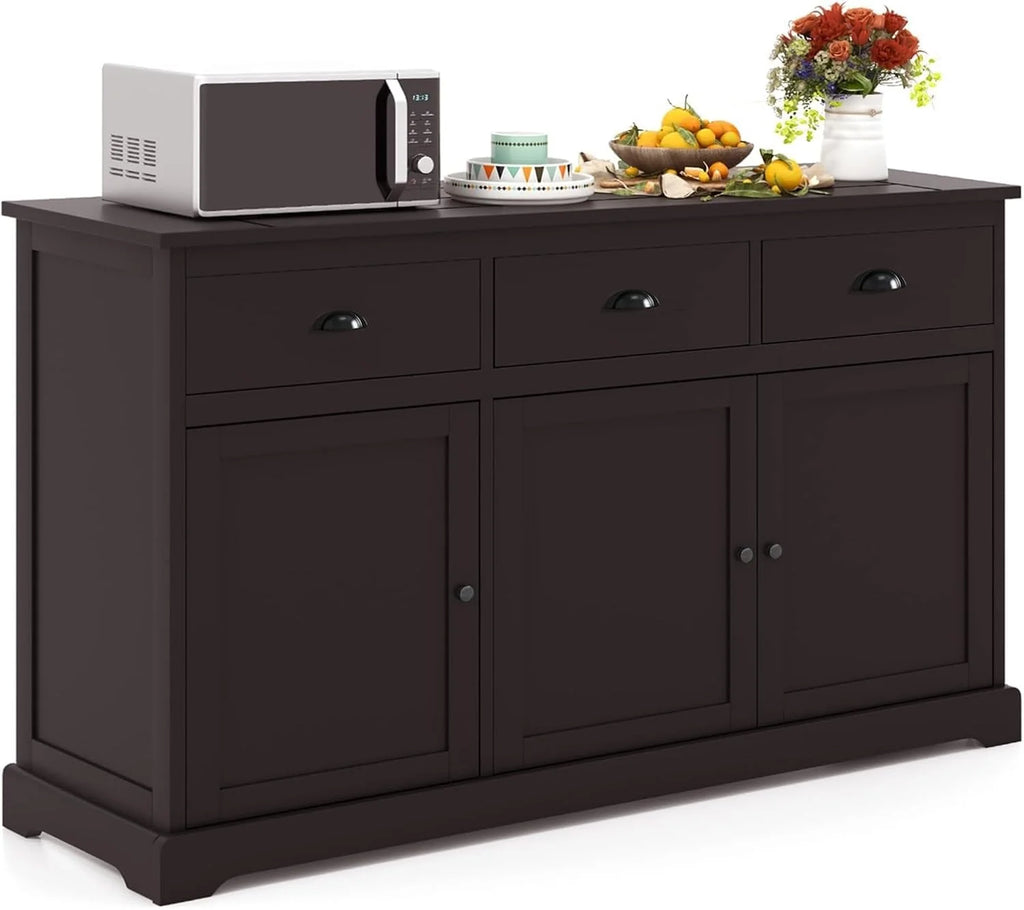 Kitchen Buffet Sideboard with Three Drawers and Adjustable Shelves