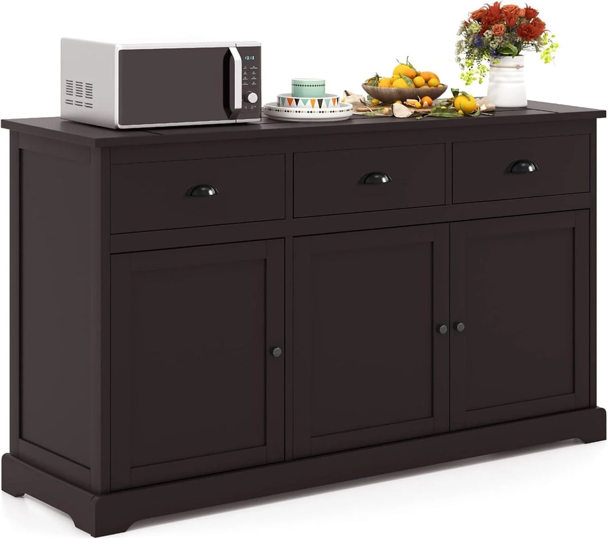 Kitchen Buffet Sideboard with Three Drawers and Adjustable Shelves