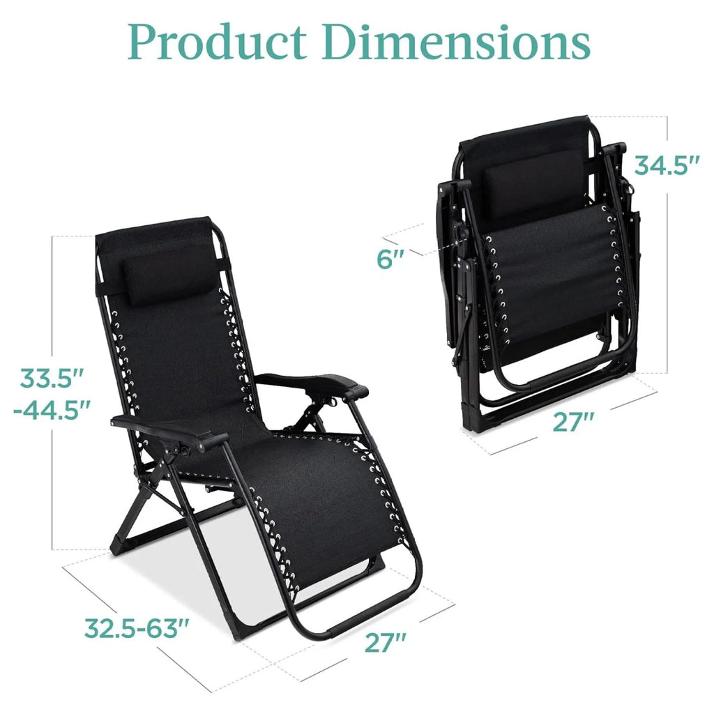 Oversized Chair, Folding Outdoor Patio Recliner, XL Anti Gravity Lounger W/Removable Cushion, Cup Holder, Side Tray, 350 lb Capacity - Taupe