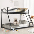 Twin Over Full Bunk Bed, Metal Bunk Bed Frame, Noise Free Floor Bunk Beds with Guardrails & Ladder for Kids Teens Adults, No Box Spring Needed, Black