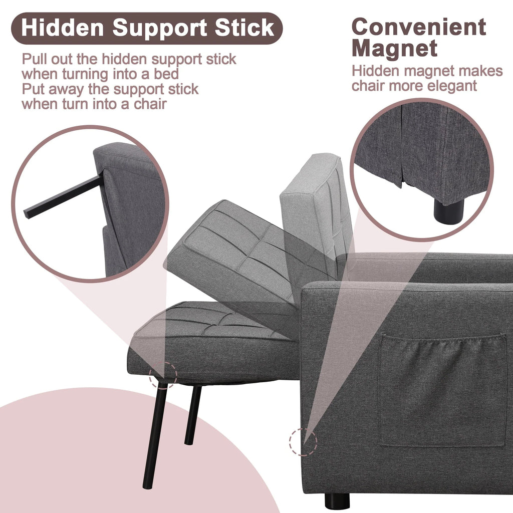 Tolead 3 - in - 1 Convertible Sofa Bed Sleeper Chair with Adjustable Backrest, Gray