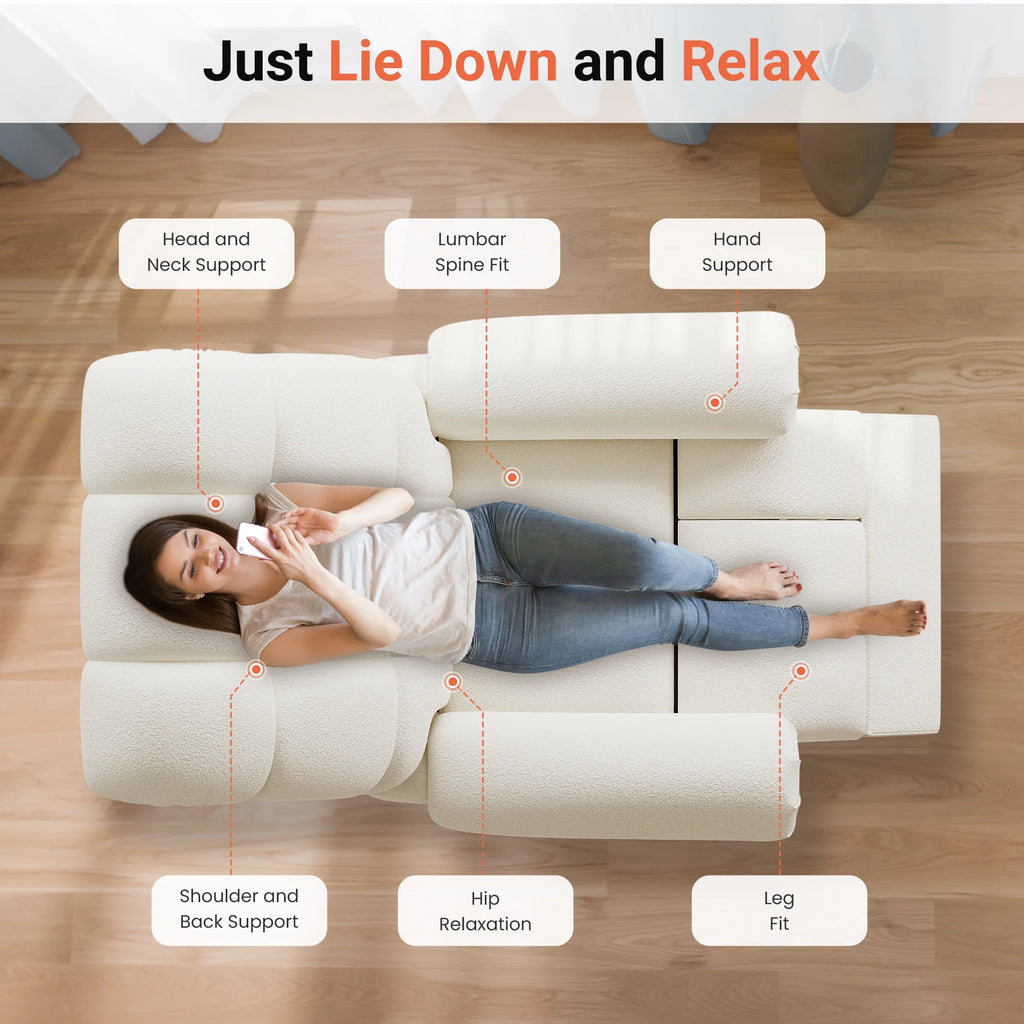 Power Recliner Chair, Electric Recline Sofa Chair for Adults with USB Port, Comfy Teddy Fleece Adjustable Cloud Sofa, Tool - Free Setup, Beige White