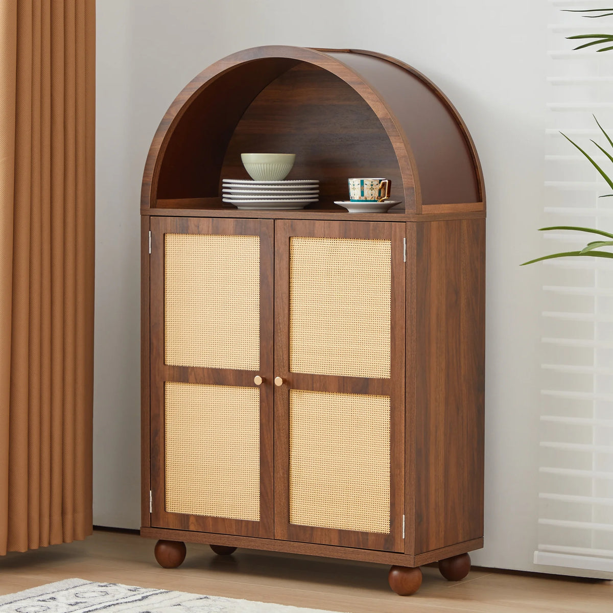 Wirrytor Arched Kitchen Storage Cabinet, Sideboard Buffet Cabinet with 2 - Tier and 2 Doors, Black Sideboard, Kitchen Pantry Cabinet, Wooden Storage Cabinet for Living Room