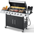 Upgraded 4 Burner Bbq Propane Gas Grill with Cast Iron Grates & Side Stove, 44,000 btu Stainless Steel Burner Barbecue Grill for Patio,…