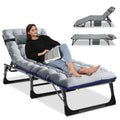 MOPHOTO Lounge Chair with Mattress, Outdoor Chaise Lounge Support 440 lb, Adjustable Portable Heavy Duty Sleeping Cots Bed for Camping, Pool, Beach, Patio