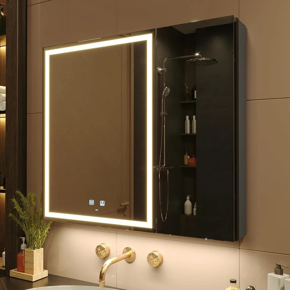 LED Bathroom Mirror Cabinet with Anti-Fog Function and Outlets