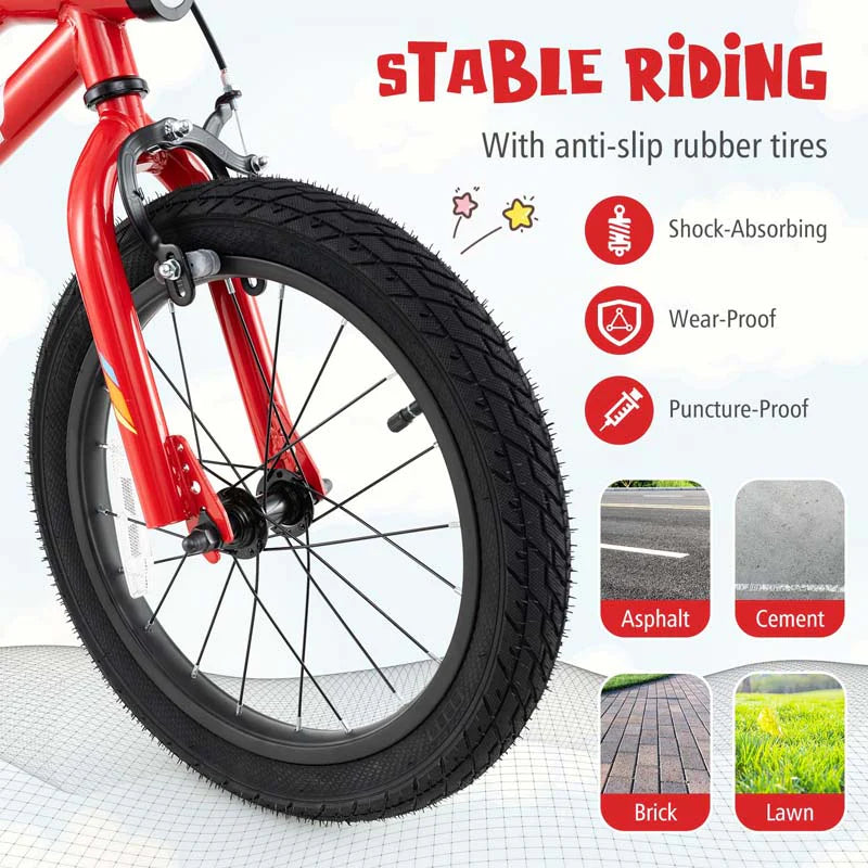 16/18 Inch LED Lighted Kids Bike with Training Wheels, Headlight, Adjustable Seat & Dual Brakes, Children Bicycle for Ages 4-8 Years
