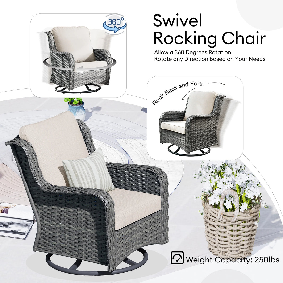 Ovios 8 - Piece Wicker Outdoor Sectional Patio Set with Swivel Chairs and Loveseat, Gray