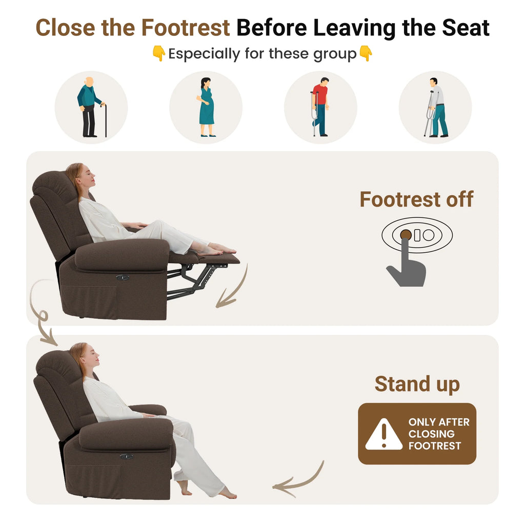 Power Recliner Chair, Electric Recline Sofa Chair for Adults with USB Port, Comfy Teddy Fleece Adjustable Cloud Sofa, Tool - Free Setup, Beige White