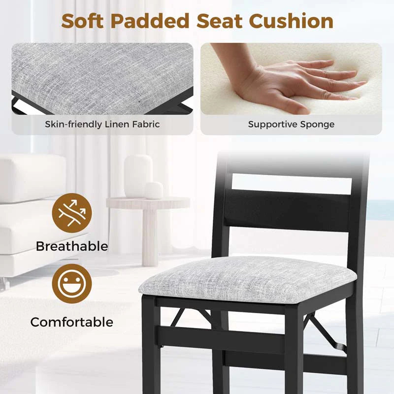 Modern Upholstered Folding Dining Chairs Set of 2/4, Rubber Wood Armless Kitchen Chairs with Slatted Backrest, Padded Seat for Living & Dining Room