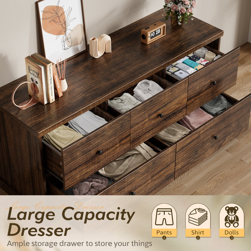 Homall 5 Drawer Dresser Wood Storage Cabinet Double Tier Chest of Drawer TV Stand for Bedroom, Living Room, Black