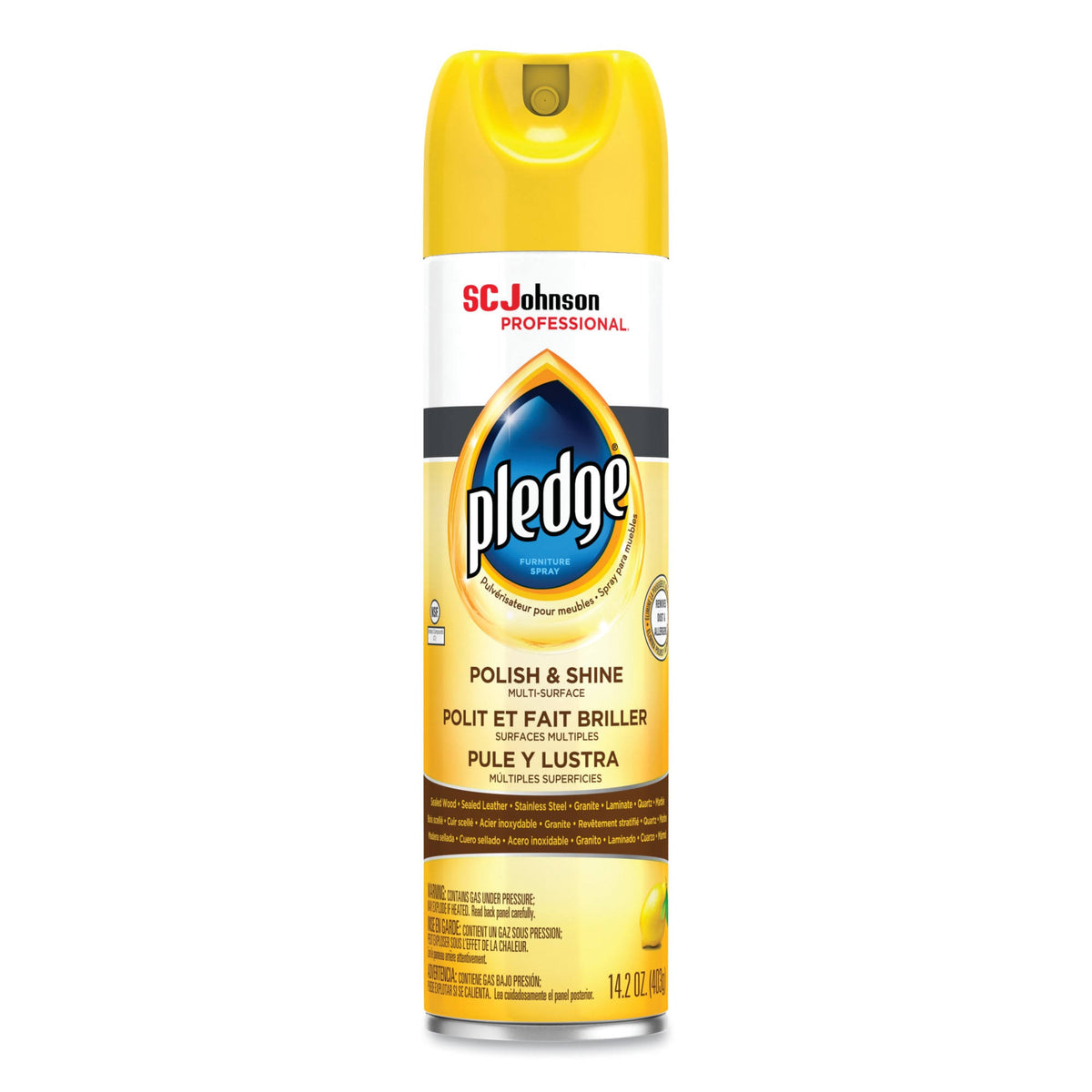 Pledge Furniture Polish, Lemon, 14.2 oz, Aerosol, 6/Carton