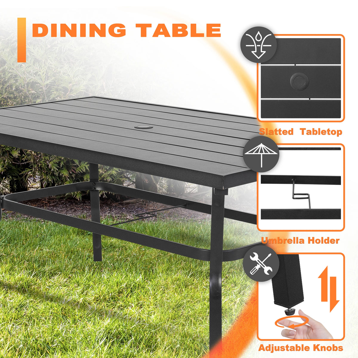 Nuu Garden 5 Piece Outdoor Patio Dining Set, Metal Patio Furniture Set 4 Textilene Swivel Chairs and 37" Square Iron Umbrella Dining Table, Black and Brown