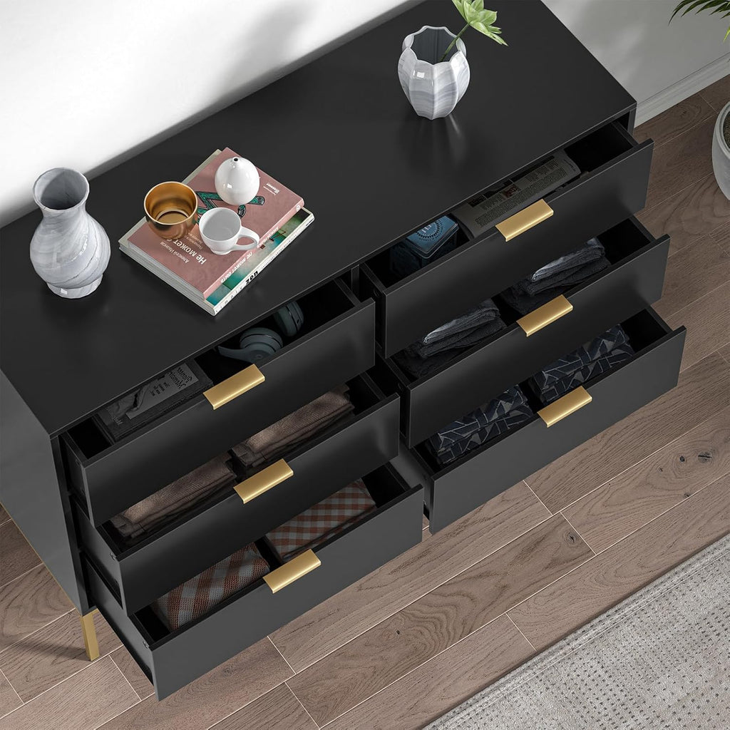 Six-Drawer Dresser with Gold Handles