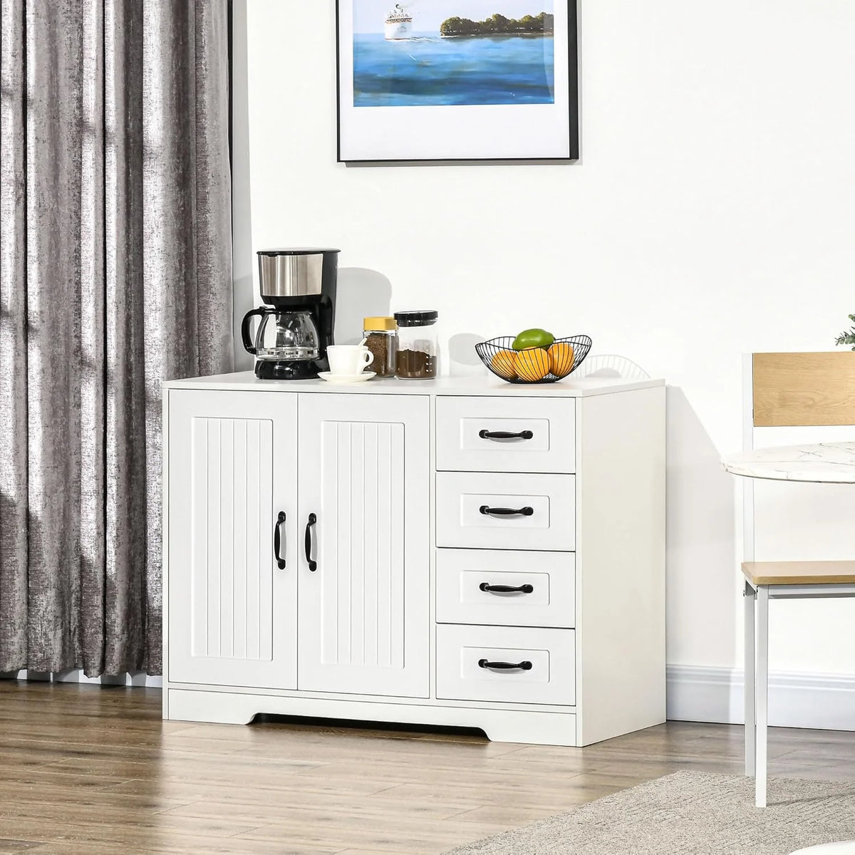 Sideboard Cabinet with Drawers and Beadboard Doors, Black