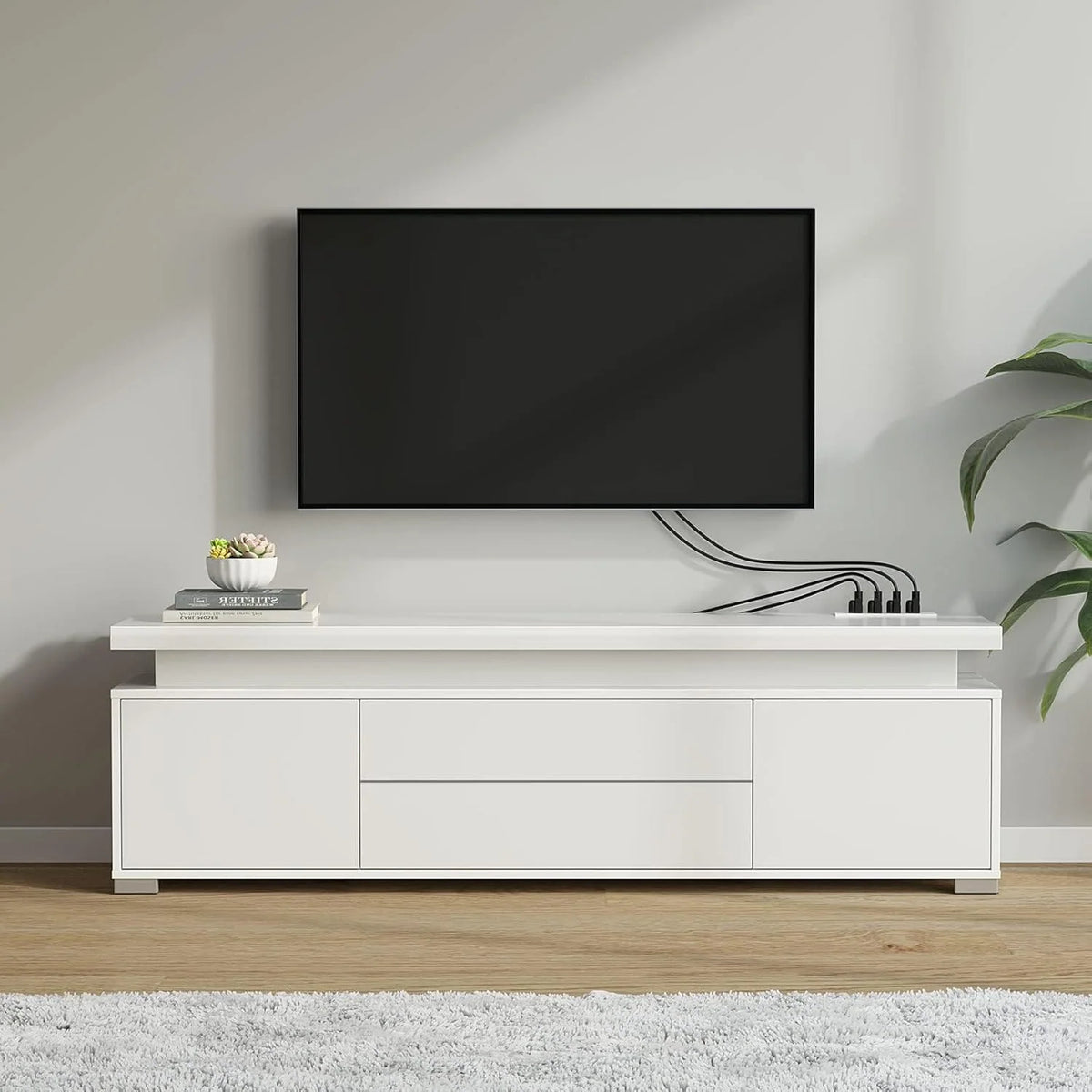 TV Stand with LED Lights, Power Outlet and Storage