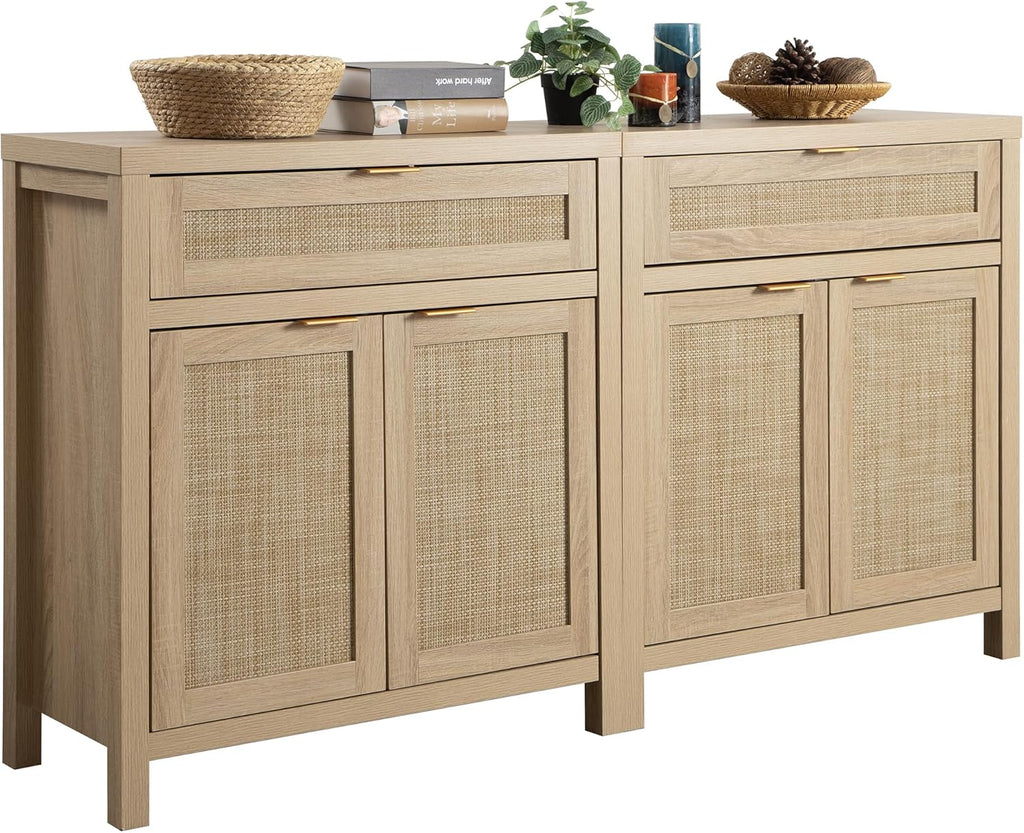 Rattan-Style Sideboard Cabinets, Set of 2, Natural