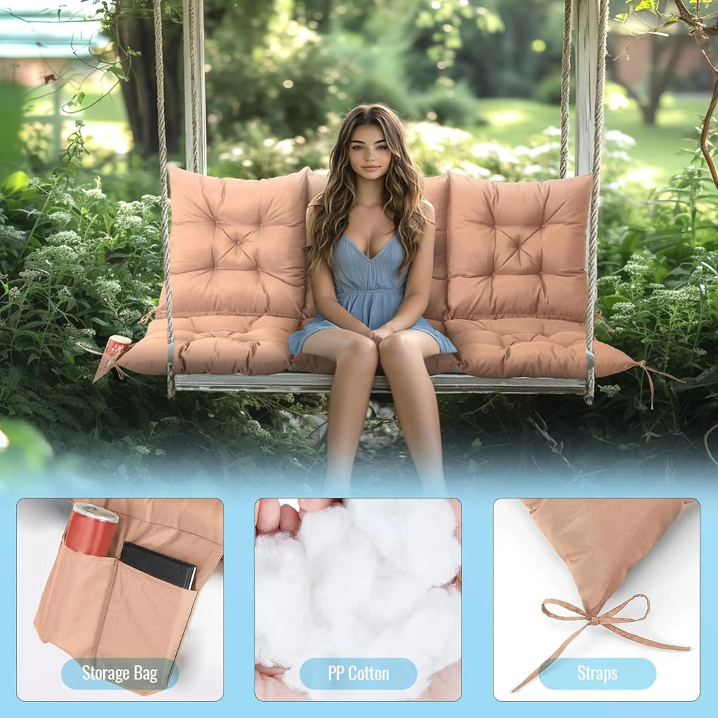 NACATIN 3 Seat Cushion for Outdoor Swing - 60x40 Inches, 4" Thick Porch Swing Cushions with Ties and Storage Bag, Waterproof Bench Replacement Cushions for Patio, Outdoor, Backyard and Garden (Khaki)
