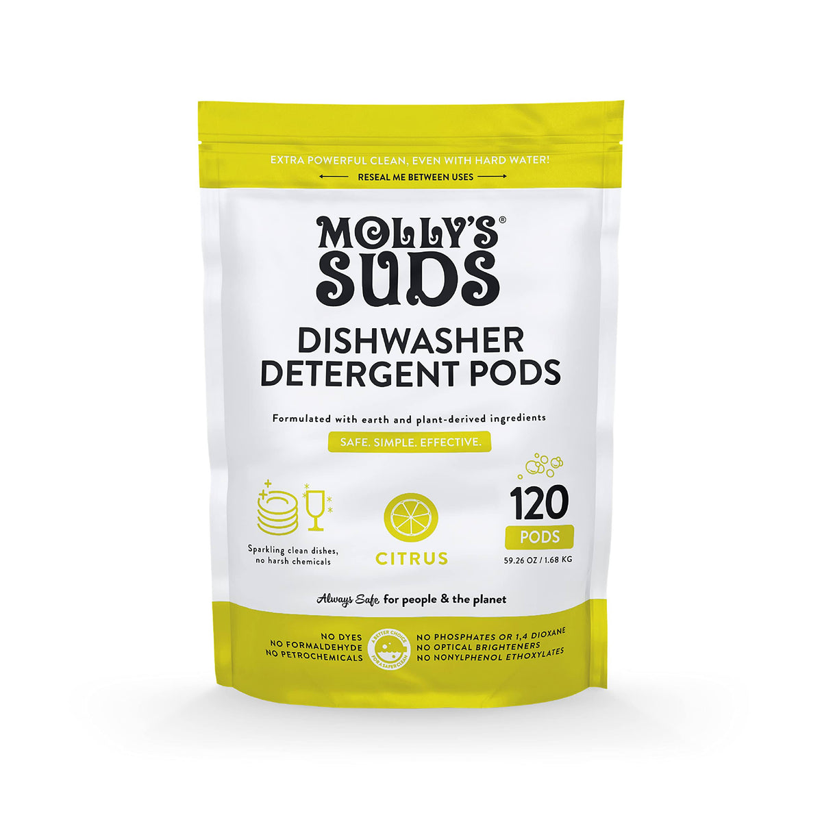 Molly's Suds Dishwasher Pods | Natural Dishwasher Detergent, Cuts Grease & Rinses Clean (Residue-Free) for Sparkling Dishes | 120 Auto-Release Tabs