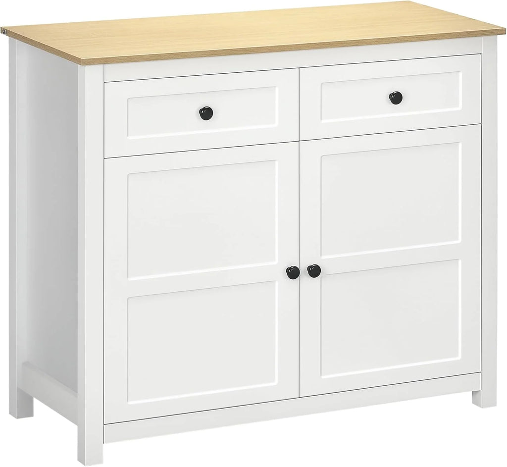 Kitchen Sideboard with Drawers and Adjustable Shelf, White