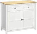 Kitchen Sideboard with Drawers and Adjustable Shelf, White