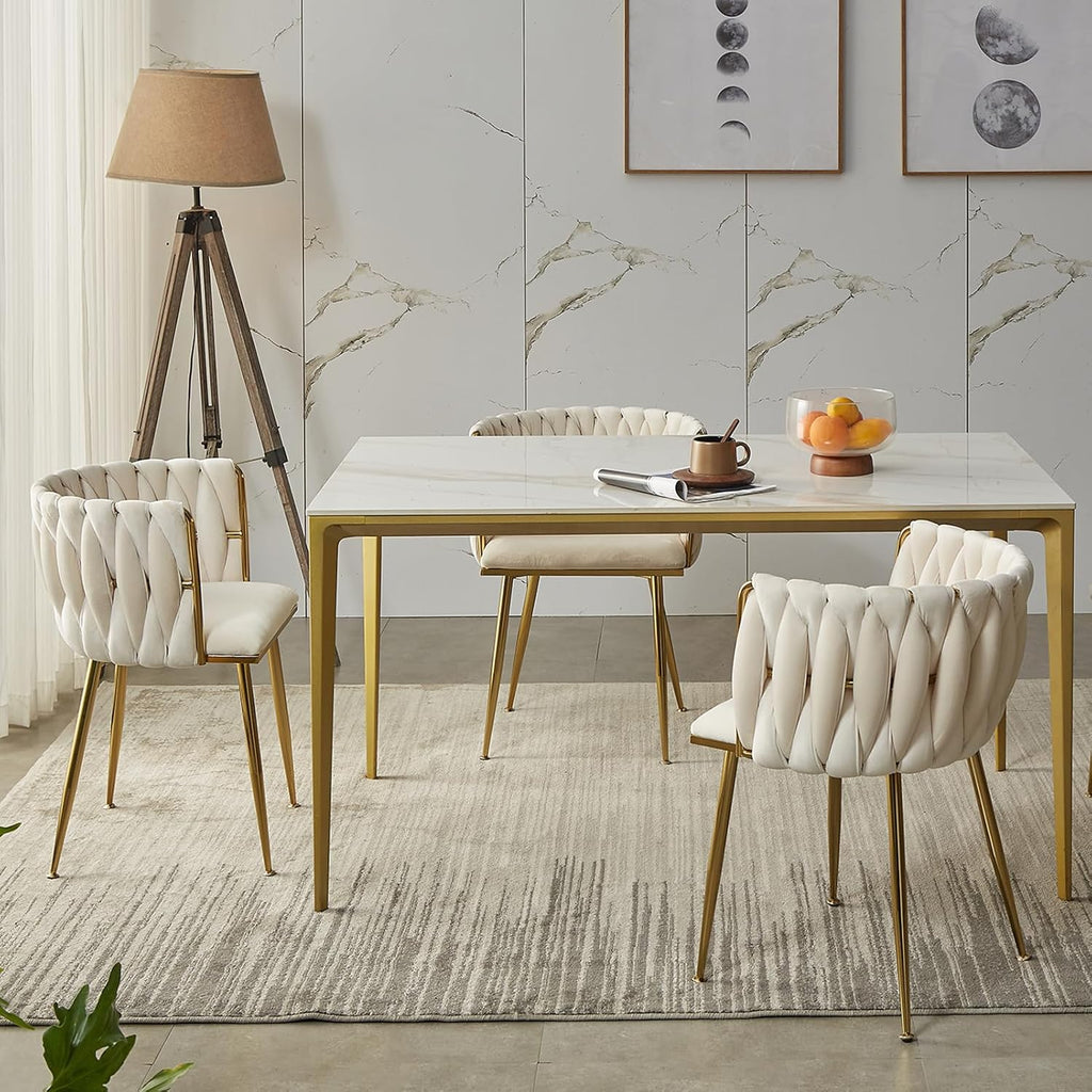 Velvet Dining Chairs with Gold-Tone Legs, Set of 4