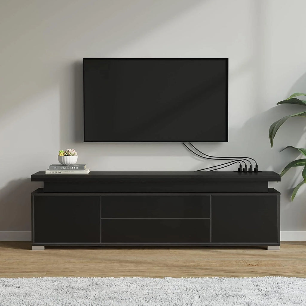 TV Stand with LED Lights, Power Outlet and Storage