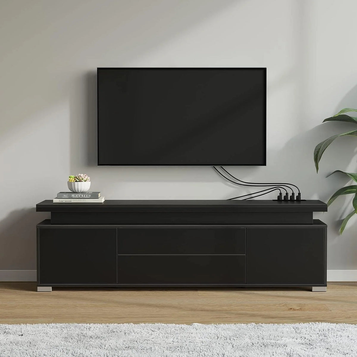 TV Stand with LED Lights, Power Outlet and Storage