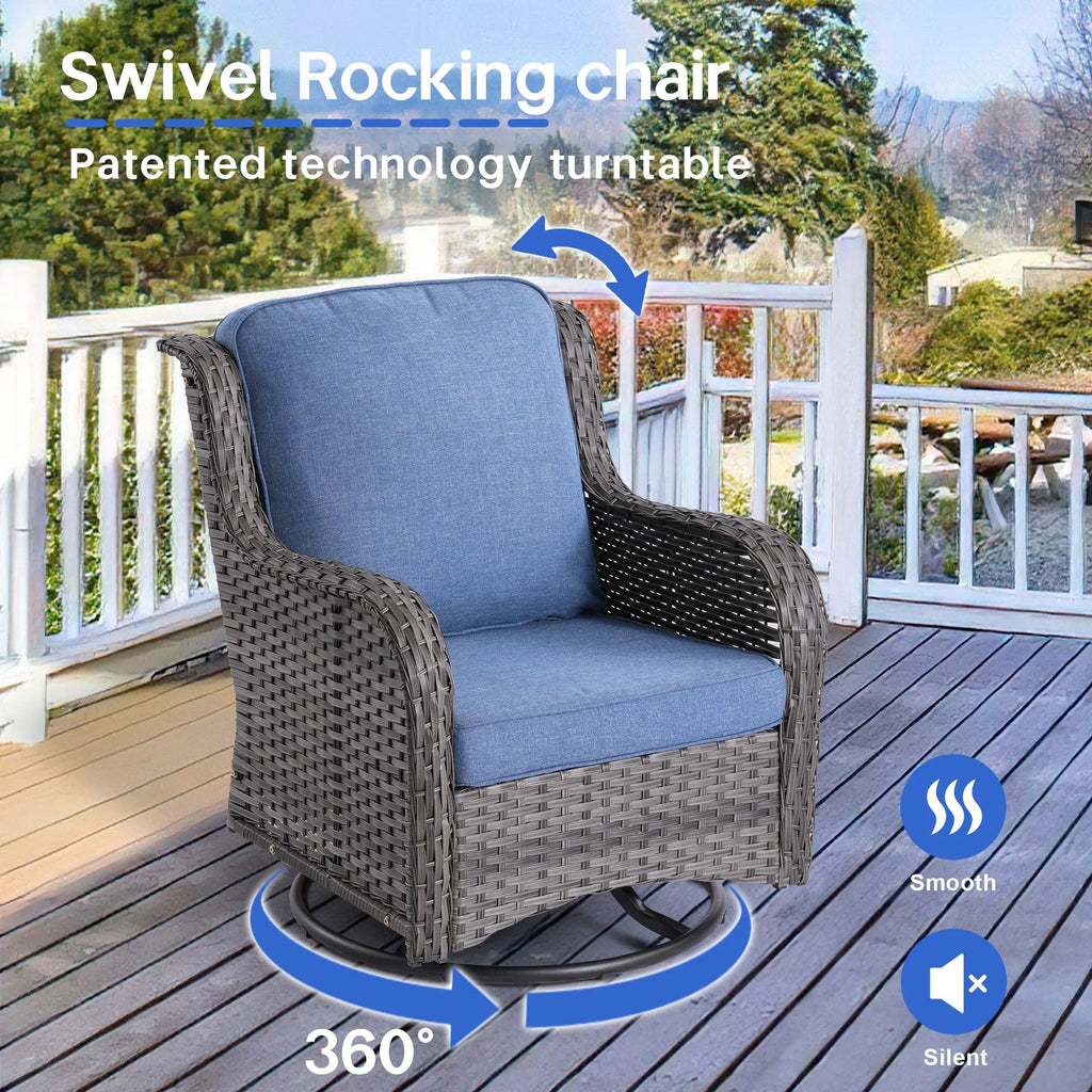 Ovios 7 Piece Wicker Outdoor Patio Dining Set with Fire Pit Table, Grey