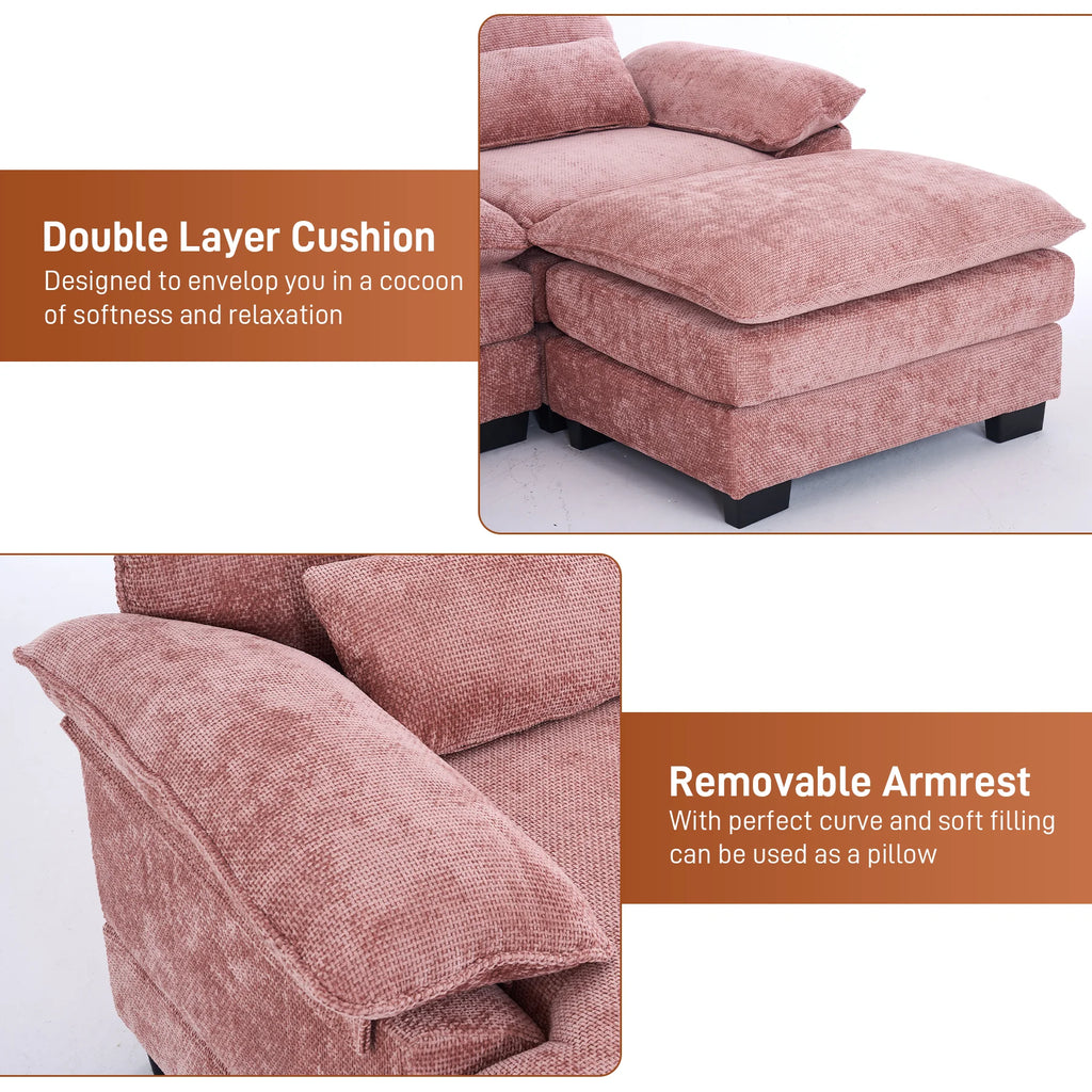 Rophefx 114.3" U Shaped Sectional Couches for Living Room, Cloud Couch, 4 Seats Chenille Couch with Double Layer Cushion, Orange