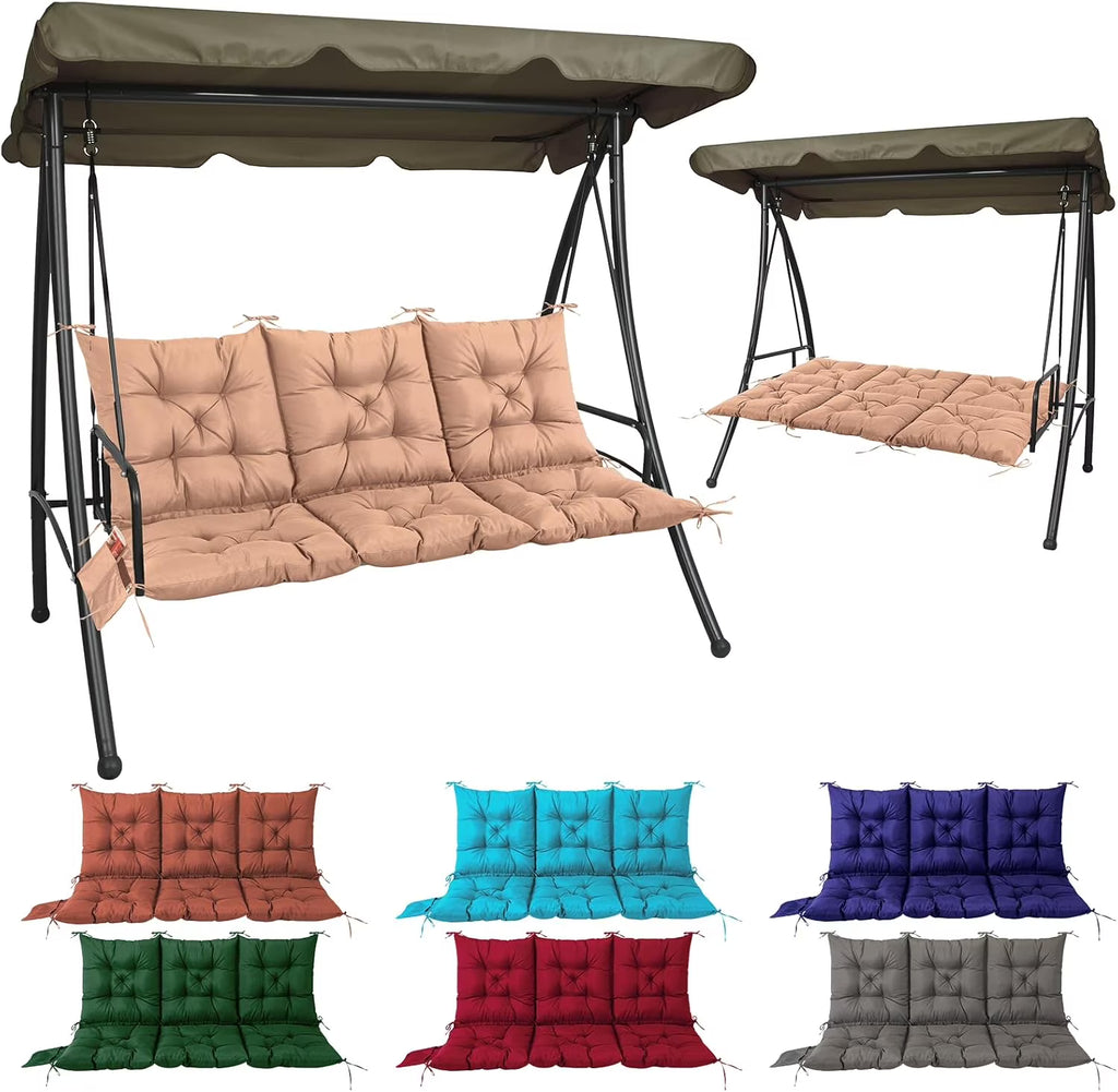 NACATIN 3 Seat Cushion for Outdoor Swing - 60x40 Inches, 4" Thick Porch Swing Cushions with Ties and Storage Bag, Waterproof Bench Replacement Cushions for Patio, Outdoor, Backyard and Garden (Khaki)