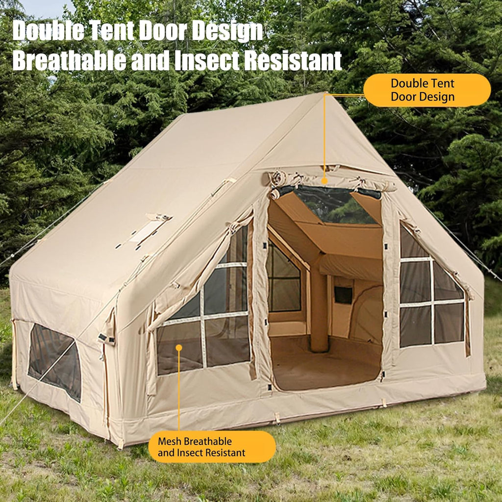 Inflatable 4-Person Camping Tent with Hand Pump