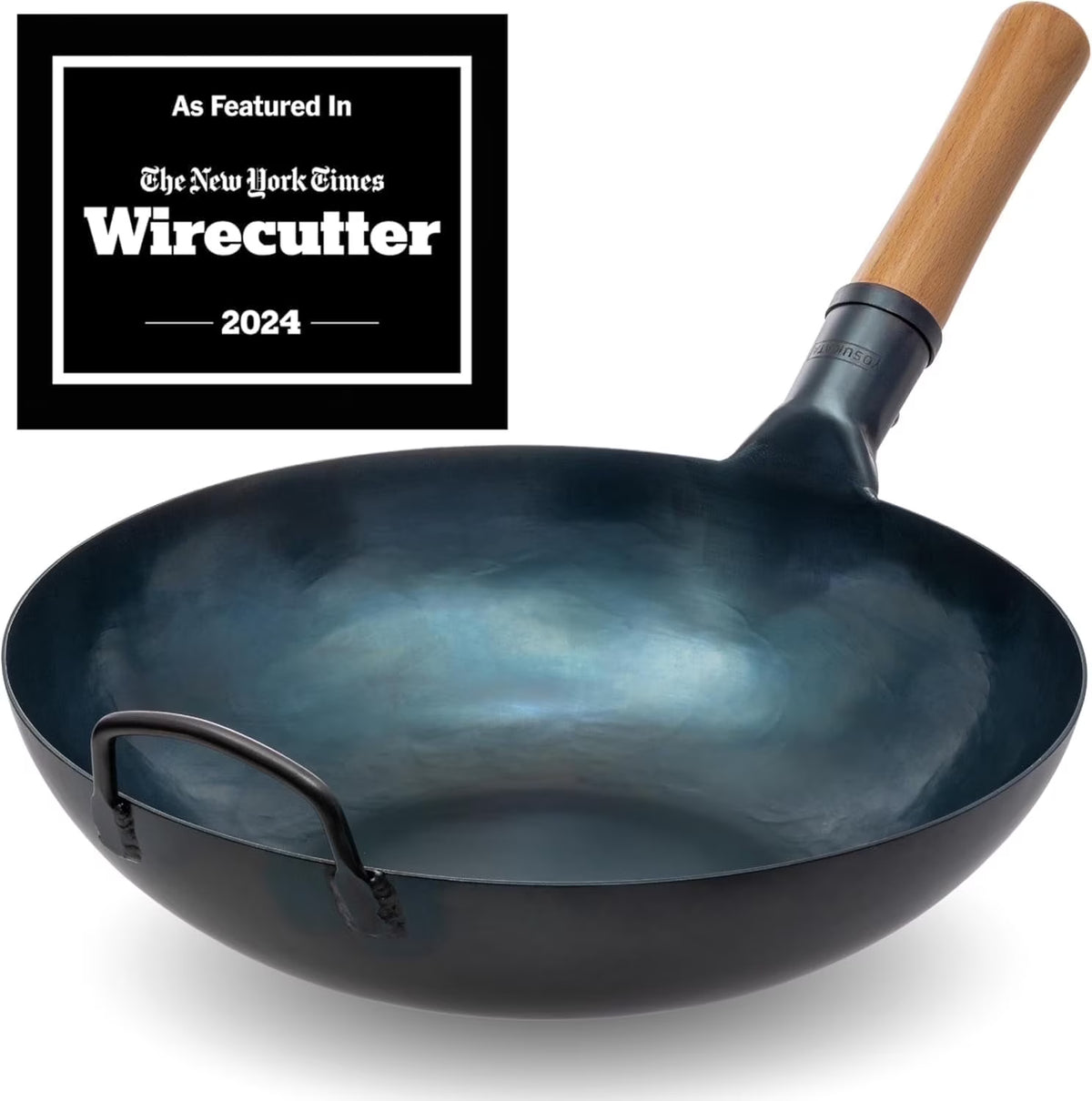 YOSUKATA 13.5" Carbon Steel Wok Pan - Pre - Seasoned Flat Bottom Wok for Stir Fry, BBQ & Camping - Works with Induction, Gas, Electric & Open Fire